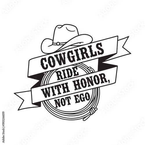  cowgirl cowboy hat with ribbon banner isolated on white background