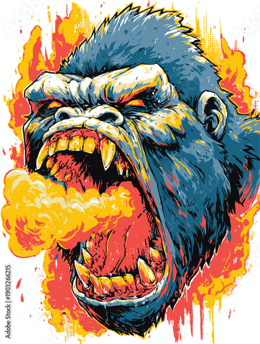 Aggressive Great King Kong with Fire Breathing Out of Mouth