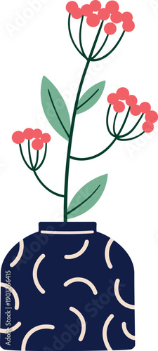 Ceramic pot with meadow flowers. Summer botany decoration