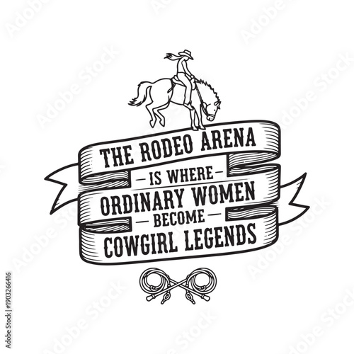 vintage cowgirl legend banner with rider and horse