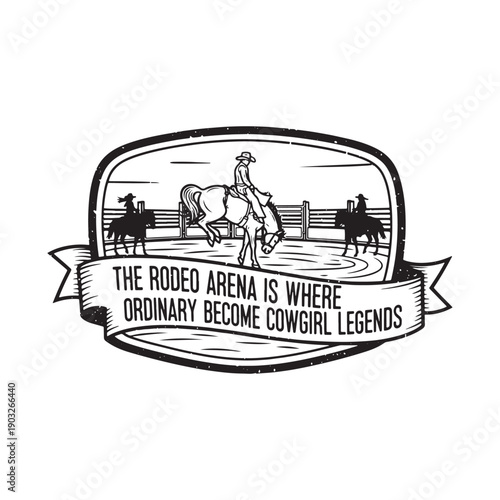  cowgirl rodeo arena scene with riders on horseback isolated on white background