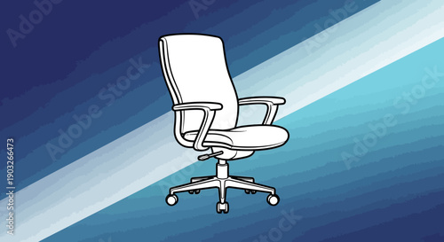 Modern ergonomic office chair vector illustration on a dynamic blue gradient background for