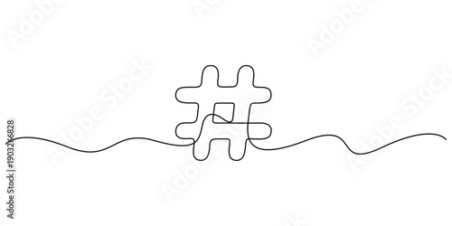 Continuous one line drawing of a hashtag symbol a minimalist art style, concepts for digital design  branding  and social media icons