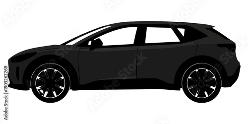Modern Compact Crossover SUV Car Silhouette Side Profile Vector