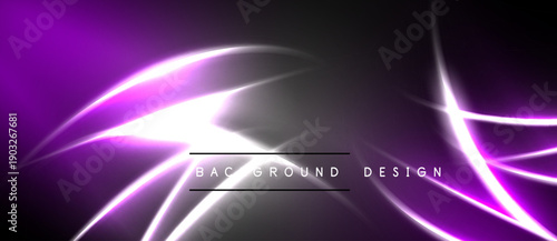 Abstract purple lines create dynamic glowing effect. Dark background emphasizes bright streaks, modern design element.