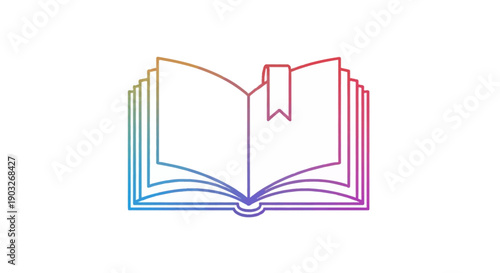 Colorful open book with bookmark gradient line art illustration symbolizing knowledge and learning