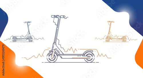 Electric scooter line art illustration showing modern urban transportation and sustainable city