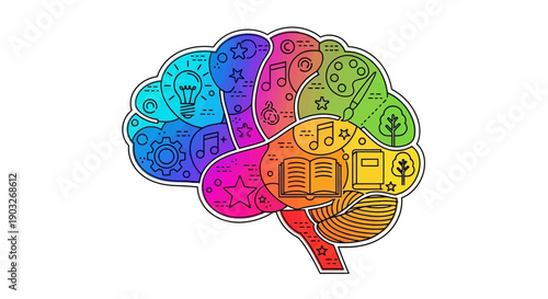 A Vibrant Digital Illustration Depicting Diverse Human Intelligence and Cognitive Functions