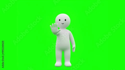 3D Claymation Human Character Showing Stop Hand Gesture on Green Screen Background Cute Minimal Icon Style 4K Animation