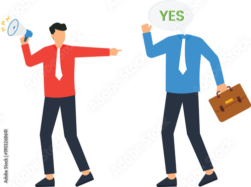 business communication, corporate agreement, manager directing, employee compliance, megaphone announcement,