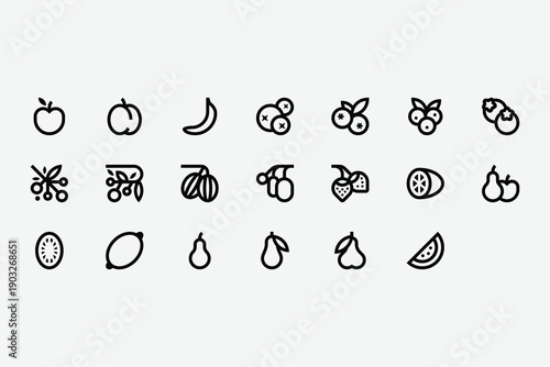 Fruits and Berries Line Icon Set