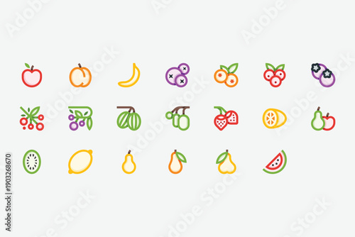 Fruits and Berries Color Icon Set