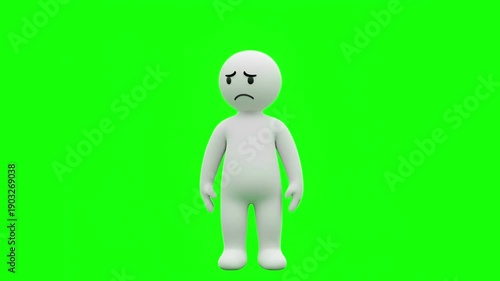 3D Claymation Human Character Showing Sad Emotion on Green Screen Background Cute Minimal Icon Style 4K Animation