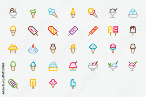 Ice Cream and Gelato Color Icon Set