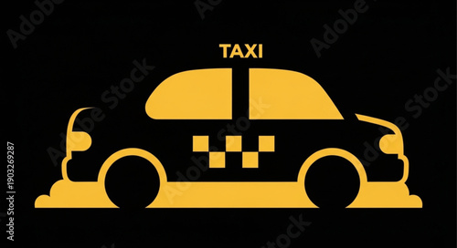 Yellow taxi car silhouette with taxi sign on top.