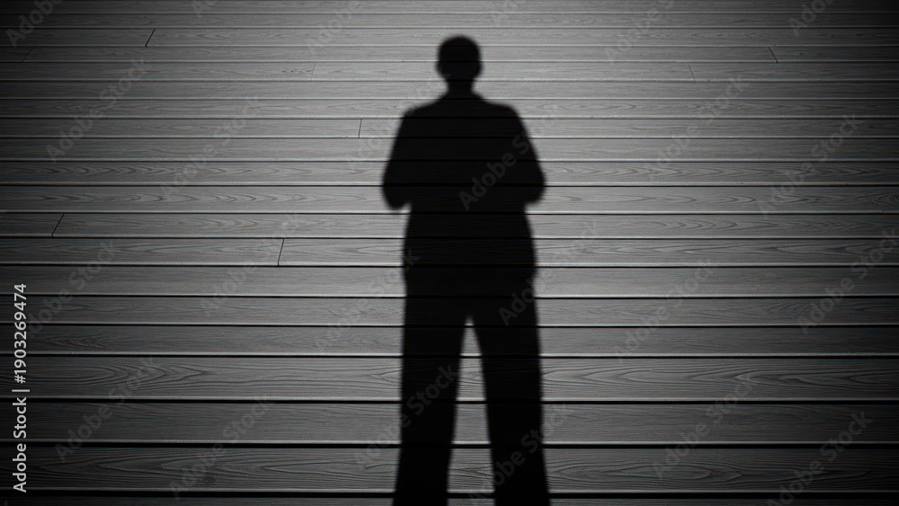 Obraz premium Shadow of person on dark wooden floor