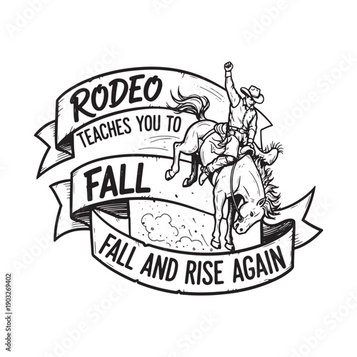 vintage rodeo cowboy riding bucking horse illustration