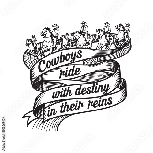  cowboys riding with destiny in their reins illustration