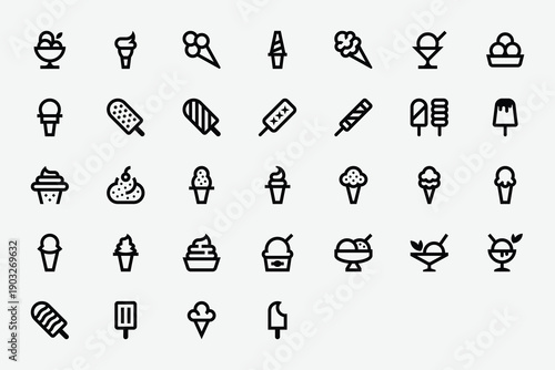 Ice Cream and Gelato Line Icon Set