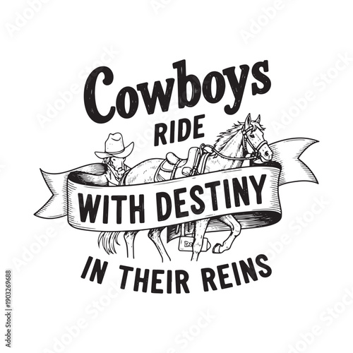  cowboys ride with destiny illustration on white background