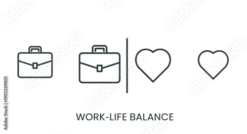 Work life balance concept with briefcase and heart icons.