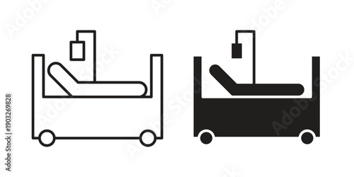Hospital bed icon concept. Thin line symbol. Vector illustration isolated. Editable stroke.
