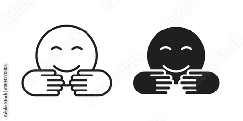 Hugging emoji icon concept. Thin line symbol. Vector illustration isolated. Editable stroke.