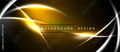 Abstract neon lines over dark background. Bright yellow glow creates dynamic visual effect. Modern design element for presentations.