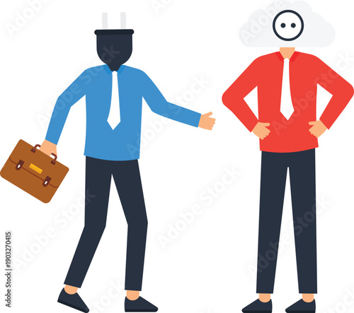 Conceptual business connection digital partnership power plug energy transfer electric socket cloud computing technology solution corporate meeting modern graphic