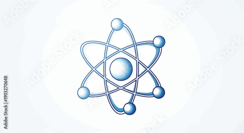Stylized atomic structure illustration showing electrons orbiting a central nucleus clean science