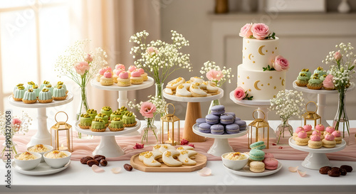 Wallpaper Mural Elegant dessert table with multi tiered cake and assorted treats Torontodigital.ca