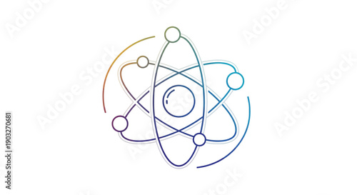 Modern stylized atom icon representing science education and technological advancement and