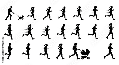Woman Running Silhouette Sequence Motion Study.