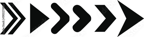 Collection of Black Triangular Arrow Pointers, Isolated on White Background