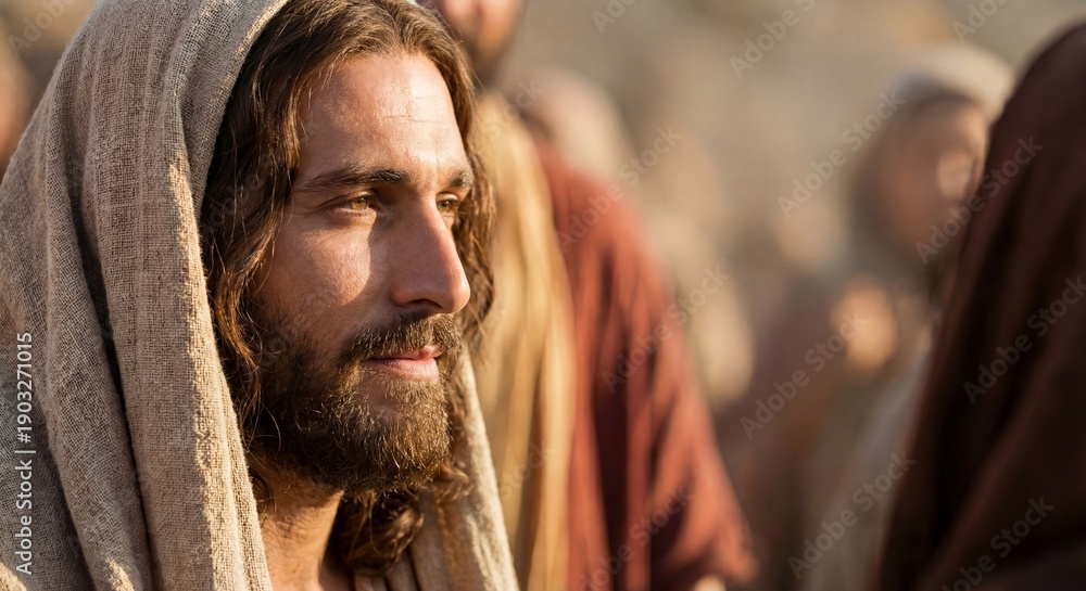 Fototapeta premium Close up of the face of Jesus entering Jerusalem