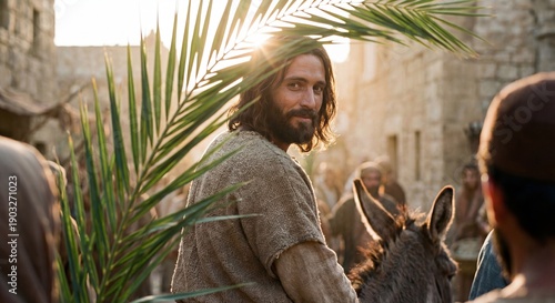 Jesus entering the temple in Jerusalem