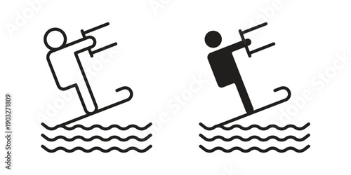 Kitesurf signs concept. Thin line symbol. Vector illustration isolated. Editable stroke.