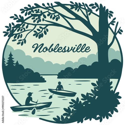 Serene Kayaking Scene in Noblesville Indiana with Lush Tree Canopy