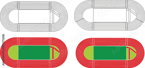 Athletics running track top view layout with football field vector illustration isolated on white background for stadium planning and sports design