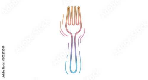 Vibrant gradient outline fork icon with dynamic wavy lines on pristine white background