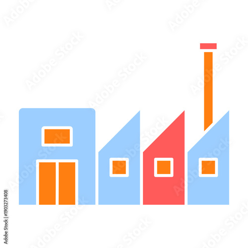 Industrial Factory Vector Illustration Collection, Industrial Factory Buildings Flat Vector Icon Set
