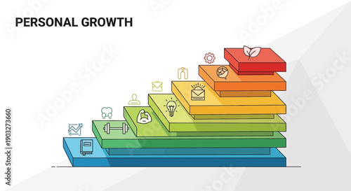 Illustration of personal growth through layered colorful blocks representing progress and development stages