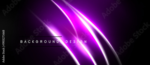 Abstract purple lines over black background. Modern design element, glowing effect, dynamic composition. Simple text reads background design.