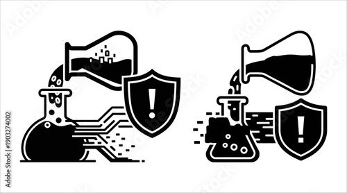 Digital contamination and virus protection icons for cybersecurity software and antivirus branding