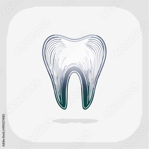 Stylized dental illustration of a human tooth with blue-green gradient and a shadow