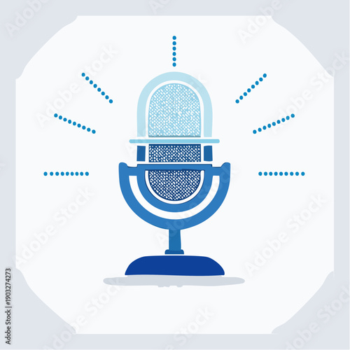 Vibrant Blue Digital Microphone Icon with Emitting Sound Waves, Symbolizing Broadcasts, Podcasts, and Communication