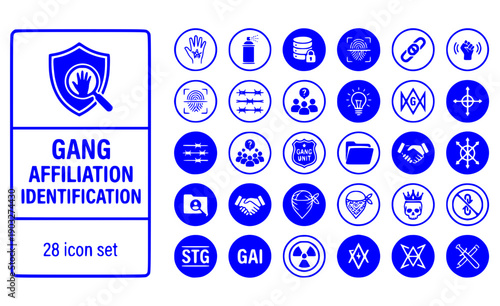 Gang Affiliation Identification Tattoo-Recognition Security-Threat Groups Database Classification Markers Vector Icon Set - Gang Intelligence