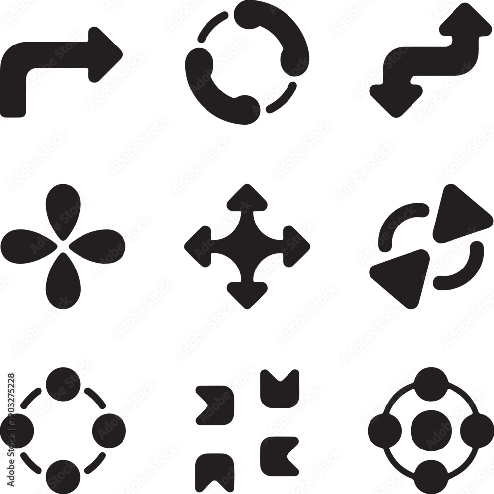 Fototapeta premium Set of 9 black directional and navigation icons on white background