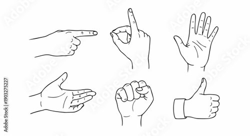 Human Hand Communication Gestures Set Outline Illustration Collection