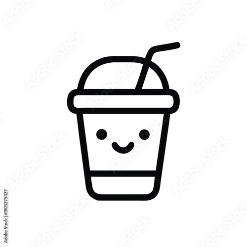 Stylized black outline of a drink cup with lid and straw